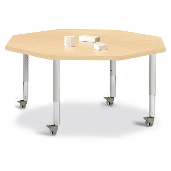Berries Octagon Activity Table, 48 in. x 48 in., Mobile, Maple/Maple/Gray